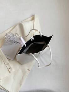 2件套单肩包配丝巾装饰和内袋 - 米色 - 查看 4