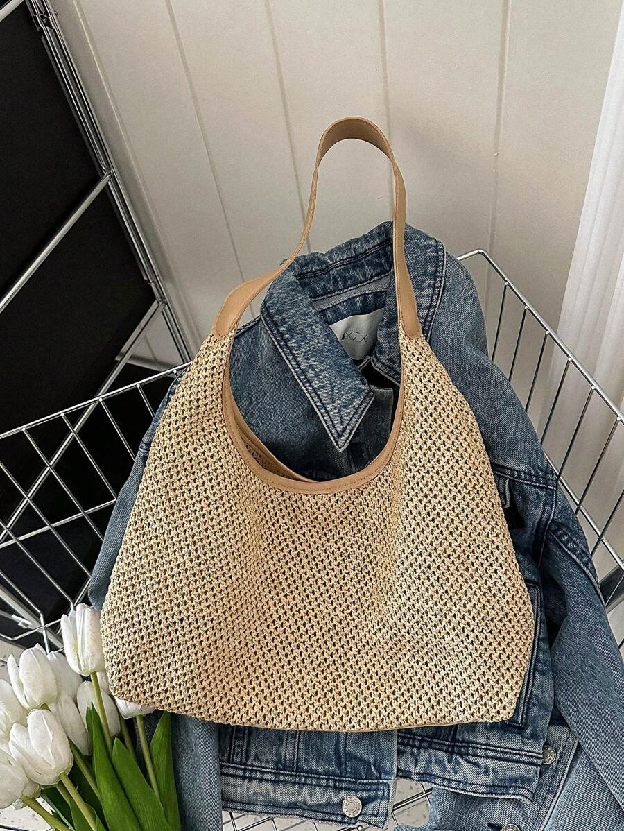 Phong cách kỳ nghỉ túi rơm trung bình - Màu Khaki - Xem 1
