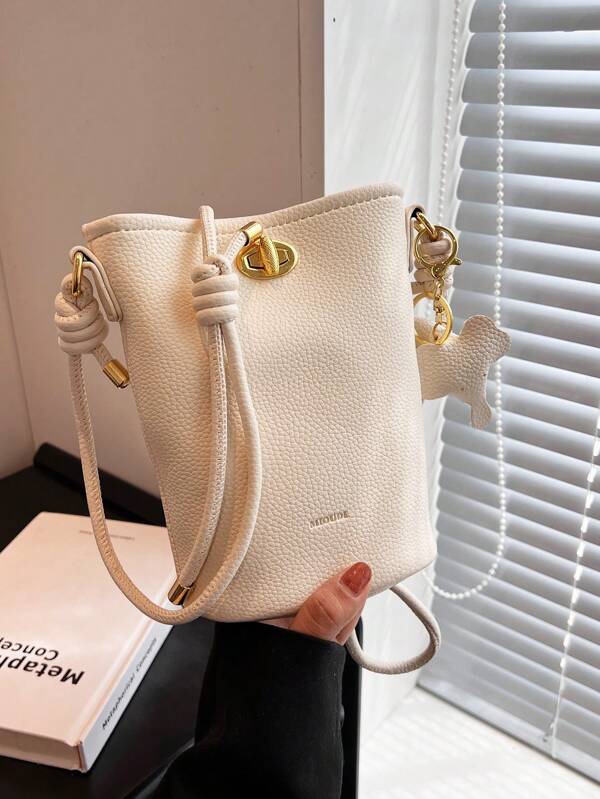 ミニ バケット バッグ ツイスト ロック レター エンボス SHEIN JAPAN