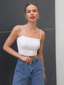 Cottnline Solid Crop Cami Top - trắng - Xem 4