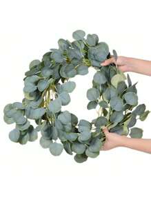 1pc Artificial Eucalyptus Leaf Wreath, Green Polyester Fake Leaf Garland, For Party Decor