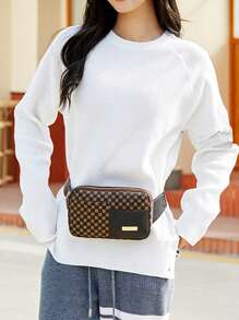 女式幾何印花PU單肩袋，時尚時尚的斜挎包，適合旅行，非常適合騎馬