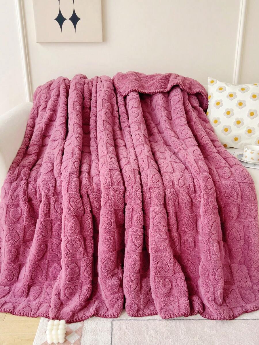 1 Trái Tim Búi Sang Trọng Ném Chăn Hồng Mềm Mại Chăn Nỉ, Nhà - Màu Hồng Tươi - Xem 1