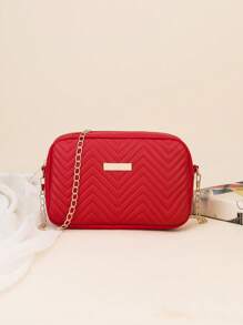 Mini Square Bag Quilted Pattern Neon Red Funky - Red - View 1