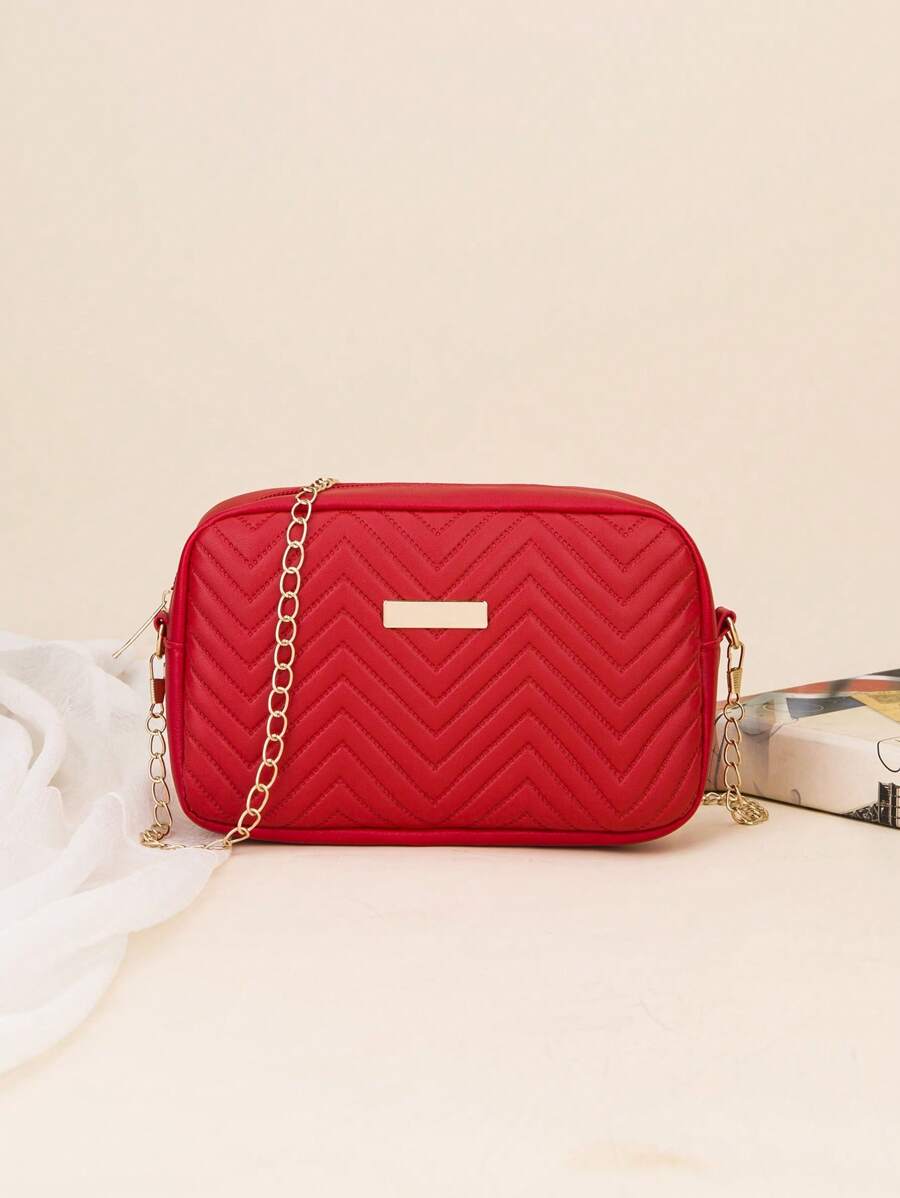 Mini Square Bag Quilted Pattern Neon Red Funky - Red - View 1