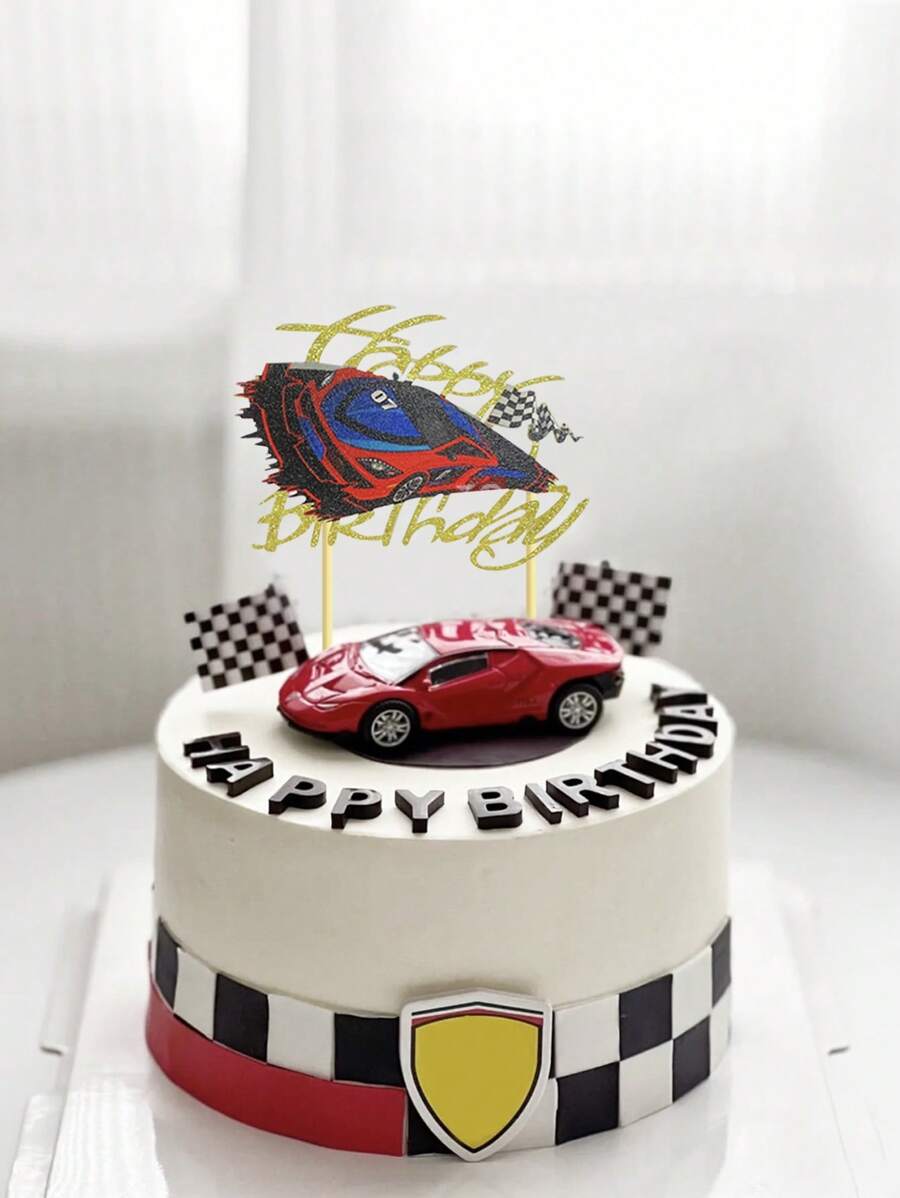 1 pieza Top de coche diseño pastel dorado papel pastel para de fiesta de cumpleaños - Dorado - Ver 1