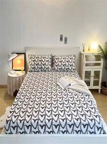 1 pieza Sábana bajera con estampado de corazón - Blanco y Negro - Ver 1