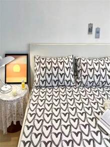 1 pieza Sábana bajera con estampado de corazón - Blanco y Negro - Ver 7