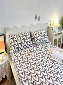 1 pieza Sábana bajera con estampado de corazón - Blanco y Negro - Ver 8