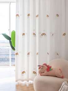 1pc Rainbow Pattern White Sheer Curtain, Polyester Light Filtering Sheer Curtain For Home Decor - Multicolor - View 3