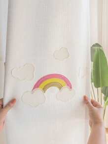 1pc Rainbow Pattern White Sheer Curtain, Polyester Light Filtering Sheer Curtain For Home Decor - Multicolor - View 4