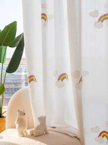 1pc Rainbow Pattern White Sheer Curtain, Polyester Light Filtering Sheer Curtain For Home Decor - Multicolor - View 5