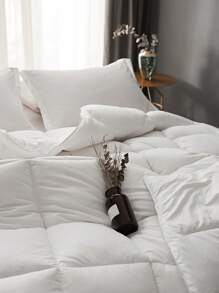 1pc Solid Color White Quilted Quilt, Modern Soft Bedspread For Bedroom - White - View 4