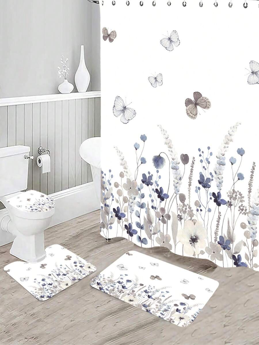 1 Họa Tiết Hoa Lá Thảm Nhà Tắm Hoặc Màn Tắm Polyester Nhiều Màu Sắc Thấm Hút Thảm Nhà Tắm Cho Phòng Tắm - Nhiều màu - Xem 1