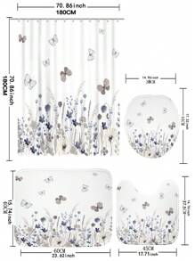 蝴蝶花朵圖案數位印花浴簾或地墊 1 件 - 彩色 - 查看 2