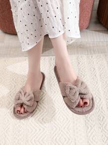 Wanita Busur Dekorasi Fuzzy Kamar Tidur Sandal Fashion Rumah Dalam Ruangan Sandal - Coklat - View 2
