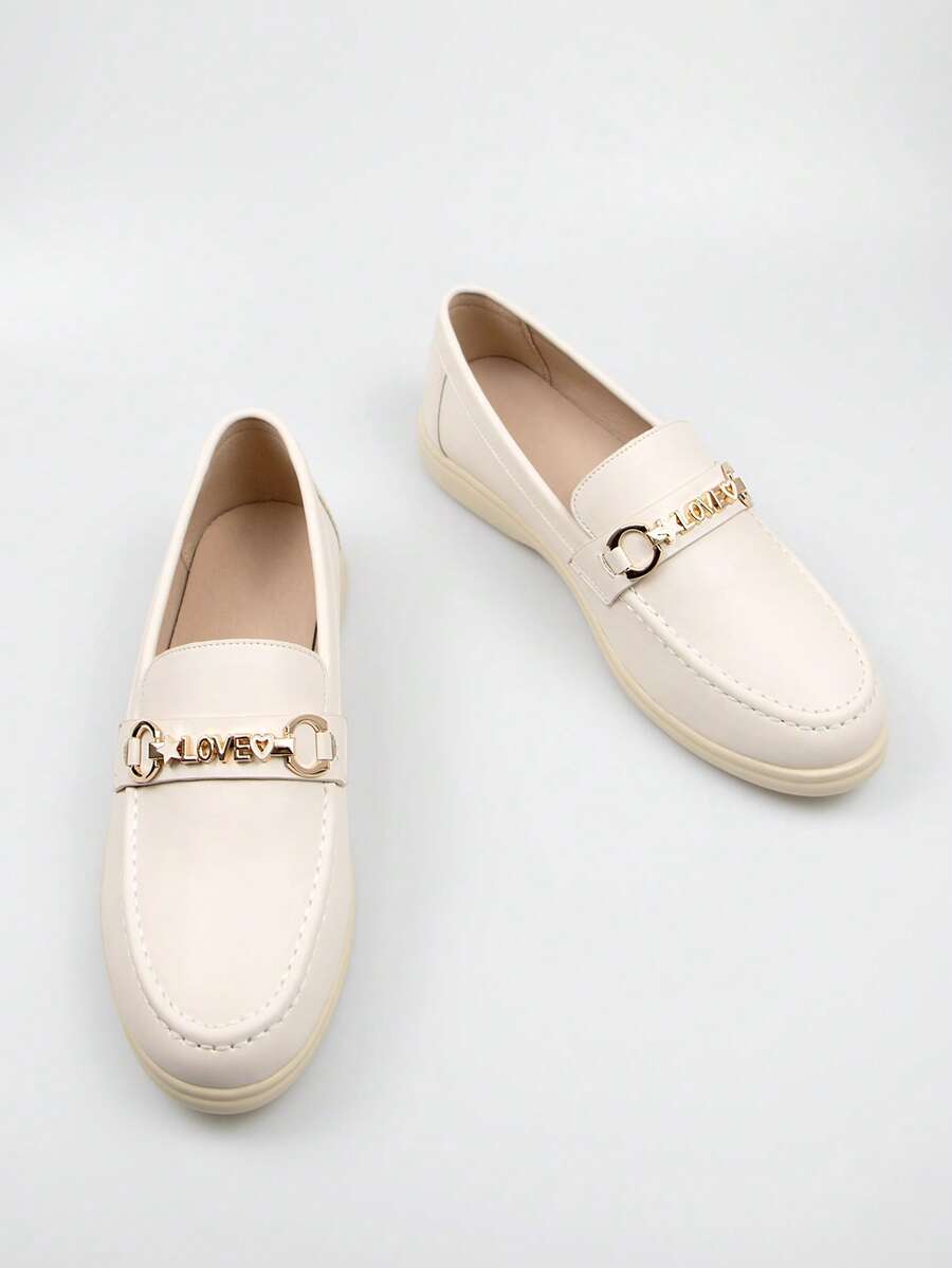 女性金屬裝飾一腳蹬時尚戶外平底鞋 - 米色 - 查看 1