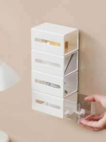 1 个免打孔透明双色储物抽屉，白色 PS 棉签收纳盒，适用于家居装饰秋季装饰节日装饰房间装饰家居装饰秋季装饰卧室装饰 - 白色 - 查看 5