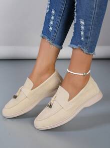 女性金屬裝飾平底時尚戶外仿麂皮平底鞋