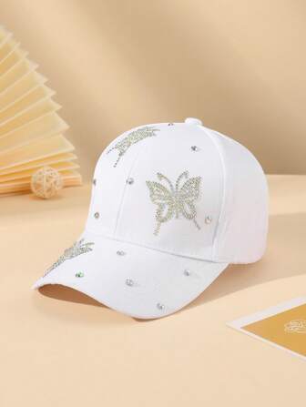 1入組女士水鑽蝴蝶裝飾時尚棒球帽適用於日常