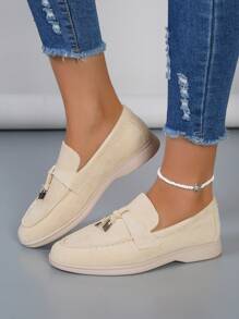 女性金屬裝飾平底時尚戶外仿麂皮平底鞋