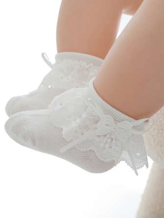 1 Par Av Mjukt Och Bekvämt Vit Strumpor För Bebis Flickor , Med Fashionabel Prinsessstil Och Fantastisk Utseende , Lämplig För Dagligt slitage