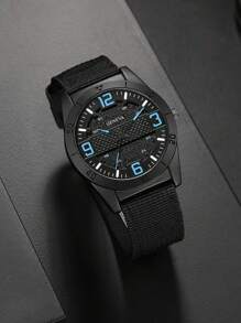 1入組男士黑色尼龍錶帶休閒圓形錶盤石英手錶適合日常生活 - 黑色 - 查看 1