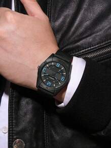 1入組男士黑色尼龍錶帶休閒圓形錶盤石英手錶適合日常生活 - 黑色 - 查看 2