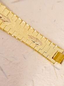 1pc Men Gold Copper Strap Glamorous Date Water Resistant Rhinestone Decor Round Dial Quartz Watch, For Daily Life - Gold - View 4