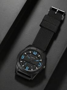 1入組男士黑色尼龍錶帶休閒圓形錶盤石英手錶適合日常生活 - 黑色 - 查看 3