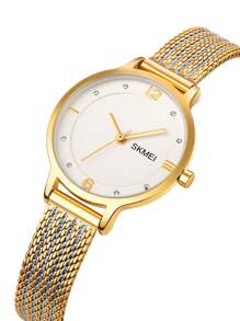 SKMEI 1Pc Wanita Two Tone Stainless Steel Strap Glamor Tahan Air Dekorasi Berlian Imitasi Putaran Dial Kuarsa Watch, untuk Kehidupan Sehari-hari - Emas - View 3
