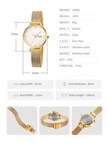SKMEI 1Pc Wanita Two Tone Stainless Steel Strap Glamor Tahan Air Dekorasi Berlian Imitasi Putaran Dial Kuarsa Watch, untuk Kehidupan Sehari-hari - Emas - View 6