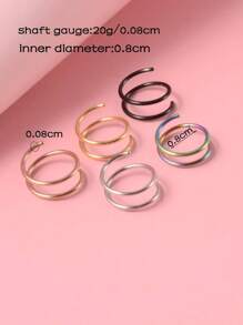 5入組簡約鼻環套裝5入組帶雙螺旋鼻環穿孔首飾套裝簡約百搭 - 彩色 - 查看 5
