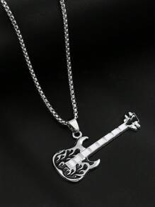 1入組男士簡約風格不銹鋼吉他吊墜項鍊節日禮物 - 彩色 - 查看 1