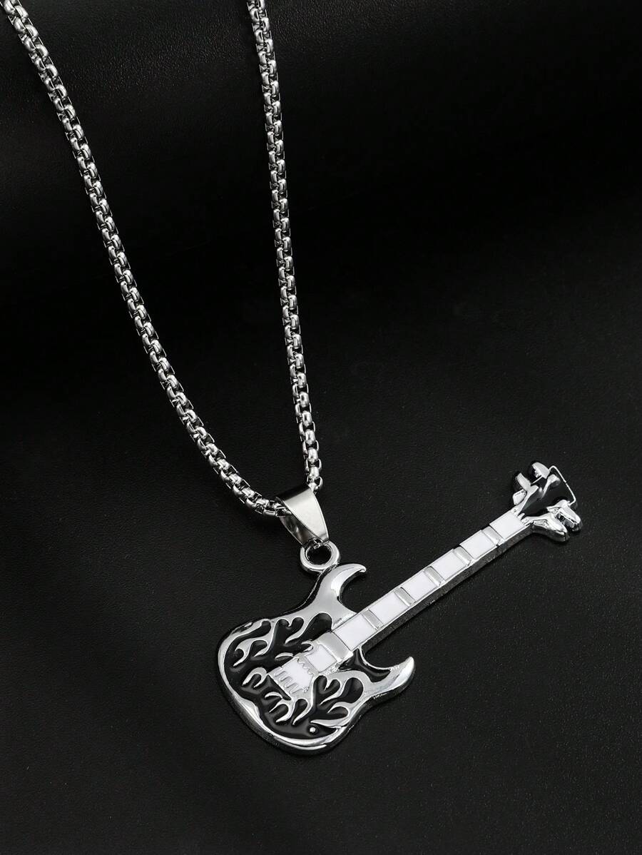 1入組男士簡約風格不銹鋼吉他吊墜項鍊節日禮物 - 彩色 - 查看 1