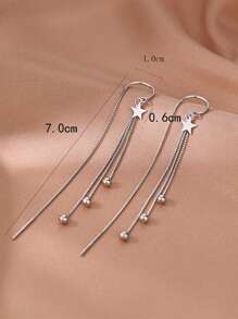 1pair Romantic Style Five-Pointed Star & Tassel Long Threader Earrings For Women's Dating Accessories