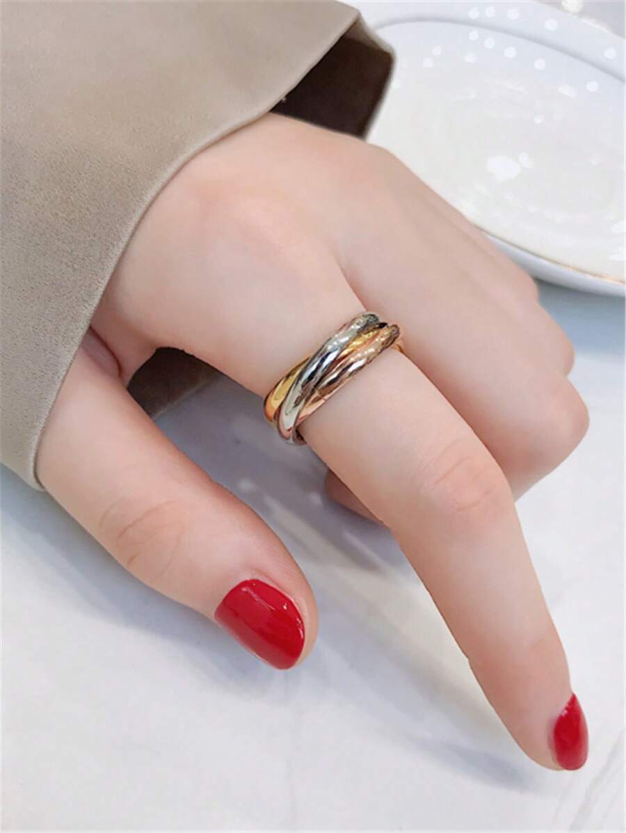 1 Peça Anel Estratificado Colorido Fashionável de Aço Inoxidável para Mulheres para Decoração Diária