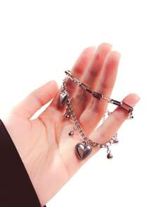Vòng Tay Chuỗi Charm Trái Tim - Bạc - Xem 1
