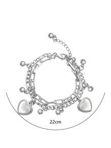 Vòng Tay Chuỗi Charm Trái Tim - Bạc - Xem 3