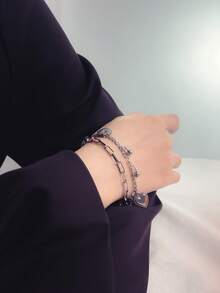 Vòng Tay Chuỗi Charm Trái Tim - Bạc - Xem 4