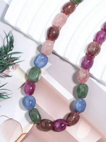 1 串不对称椭圆形天然石珠，适合 DIY 手链、项链制作 - 彩色 - 查看 2