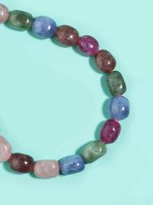 1 串不对称椭圆形天然石珠，适合 DIY 手链、项链制作 - 彩色 - 查看 4