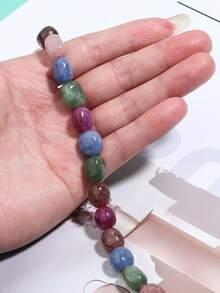 1 串不对称椭圆形天然石珠，适合 DIY 手链、项链制作 - 彩色 - 查看 5