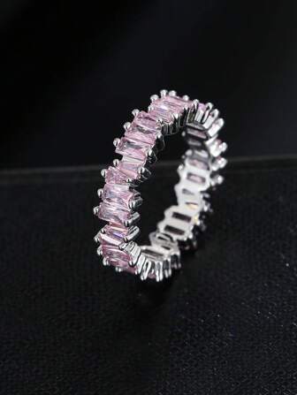 經典型長棍形立方氧化鋯女戒，豪華18K金色電鍍婚禮派對珠寶