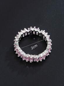Cổ Điển Baguette Cubic Zirconia Nhẫn Đính Hôn Nữ Cao Cấp Vàng 18K Màu Mạ Tiệc Cưới Trang Sức - Hồng - Xem 5