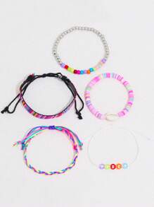 5入組隨機波西米亞串珠和貝殼編織吊墜字母裝飾手鐲套裝適合夏天度假首飾類 - 彩色 - 查看 2