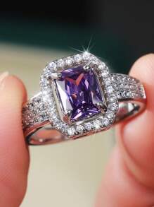 1枚迷人的紫色立方氧化鋯女戒,適用於婚禮派對珠寶情人節禮物 - 紫色 - 查看 1