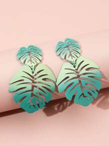 1對時尚鐵樹葉耳墜適合女士日常裝飾 - 彩色 - 查看 3