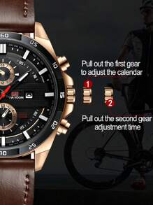 Va Va Voom 男士运动手表，带皮革表带，石英机芯，休闲时尚，日历，防水，适合冒险，可作为父亲节礼物，也可作为返校学生的礼物 - 卡其色 - 查看 6