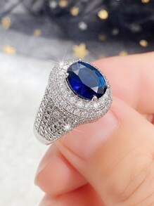 1 件迷人方晶锆石装饰戒指，适合女士，情人节礼物，妈妈，母亲，母亲节，礼物 - 藍色 - 查看 4